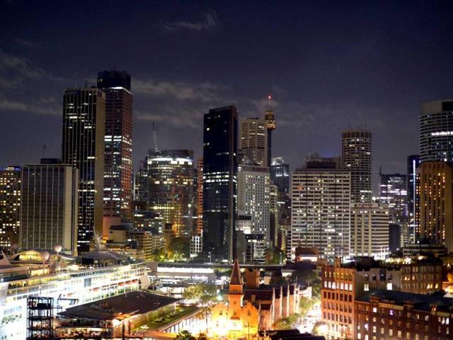 The Sydney skyline shortly before the start of the annual Earth Hour campaign against climate change. AFP