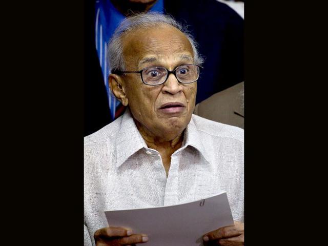 Pakistan's chief election commissioner Fakhruddin Ebrahim, reacts as he announces the name of the caretaker prime minister, in Islamabad, AP Photo