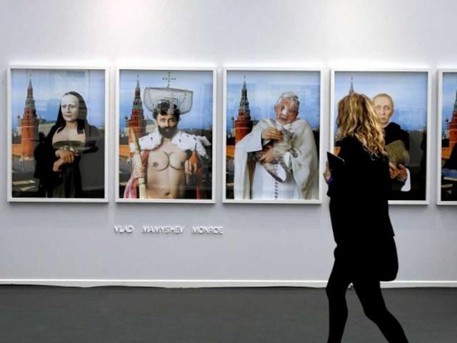 Artworks are displayed during the opening of the "Art Paris Art Fair" at the Grand Palais in Paris. (AFP Photo)