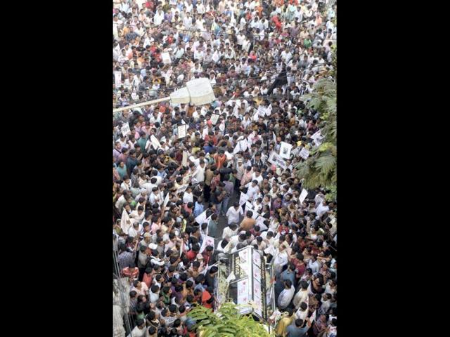 People pay homage during funeral procession of SFI leader Sudipto Gupta, who allegedly died after a clash with Kolkata police, in Kolkata. PTI Photo