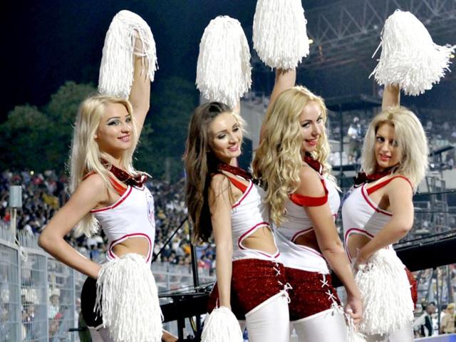 Cheergirls cheers before 1st Twenty20 Cricket Match of IPL 2013 Season, between Kolkata Knight Riders and Delhi Daredevils, at Eden Gardens, in Kolkata. (HT Photo/Ashok Nath Dey)