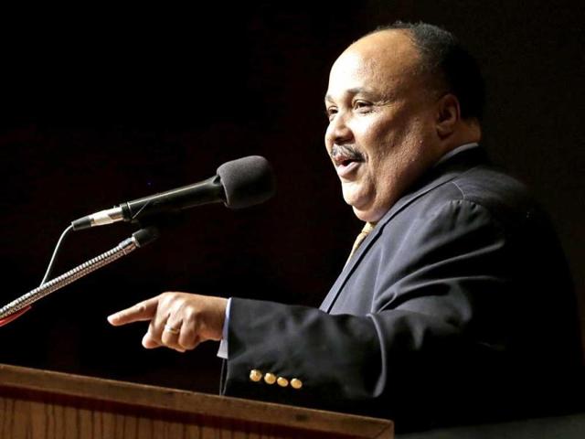 Martin Luther King III speaks at the Mason Temple in Memphis. The Mason Temple is where King's father, Dr. Martin Luther King Jr., gave his last speech the night before he was assassinated on April 4, 1968, while in Memphis to support striking sanitation workers. AP photo