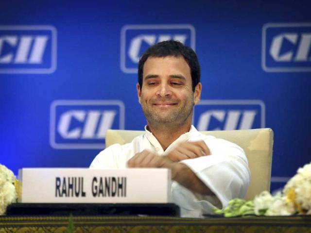 Congress party leader Rahul Gandhi reacts after speaking to business leaders at the annual General Meeting of the Confederation of Indian Industry in New Delhi. AP photo