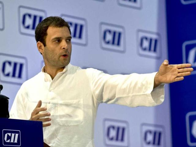 Congress vice president Rahul Gandhi addresses the special plenary session of Confedration of Indian Industry (CII) in New Delhi. AFP photo