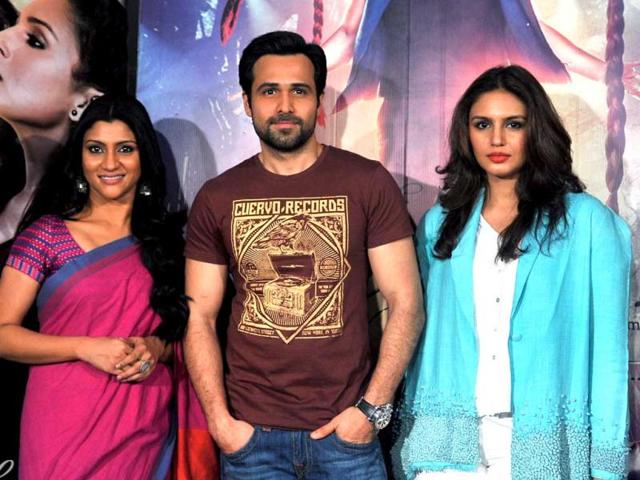Bollywood actors Konkona Sen Sharma (L), Emraan Hashmi (C) and Huma Qureshi (R) pose during a press conference for the promotion of upcoming film Ek Thi Daayan in Mumbai. Take a look. (AFP Photo)