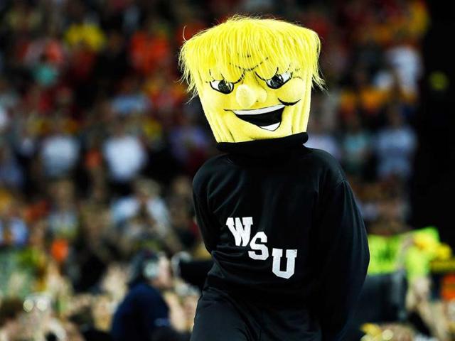 The mascot for the Wichita State Shockers performs against the Louisville Cardinals during the 2013 NCAA Men's Final Four Semifinal at the Georgia Dome in Atlanta, Georgia. AFP
