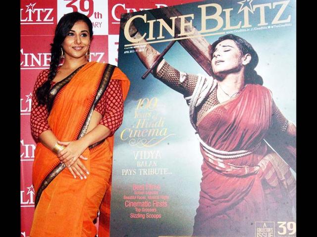 Vidya Balan recently launched Cine Blitz April 2013 issue which features her on the cover,which commemorates 100 years of Hindi cinema in Mumbai. UNI Photo