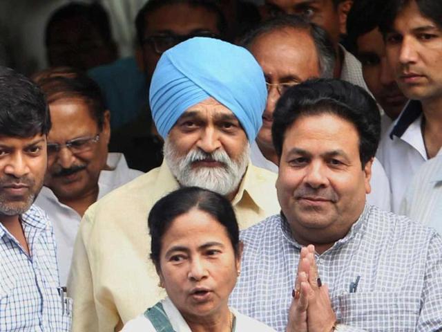 West Bengal chief minister Mamata Banerjee leaves after a meeting with deputy chairman of planning commission Montek Singh Ahluwalia in New Delhi. PTI