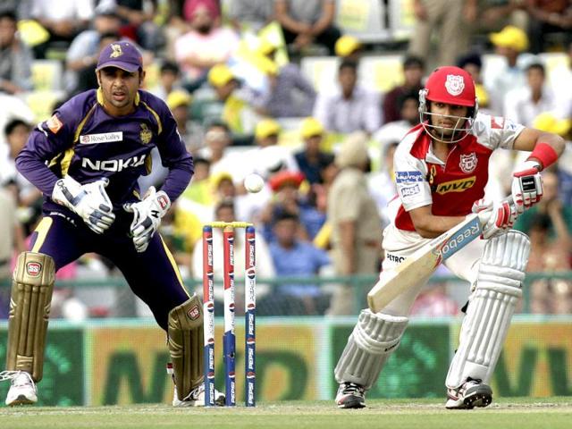 Manan Vohra of Kings XI Punjab plays a shot against Kolkata Knight Rider during a T20 League match played at PCA Stadium, Mohali. HT Photo/Gurpreet Singh 
