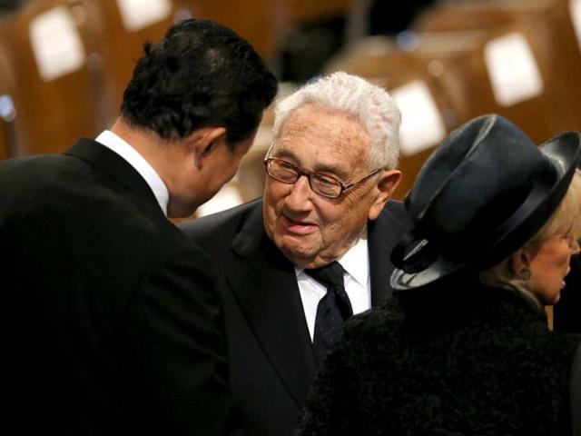 Former US Secretary of State Henry Kissinger attends the Ceremonial funeral of former British prime minister Margaret Thatcher at St Paul's Cathedral in London. AP Photo