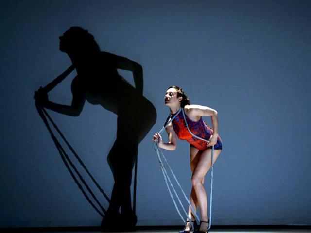 A dancer from the "Octopus," directed by award-winning choreographer Philippe Decoufle, performs during a technical rehearsal at the Esplanade's theater on the bay in Singapore. The French production is in the city-state as part of the Esplanade's "da:ns" series featuring international dance companies as part of its annual event. (AP Photo/Wong Maye-E)