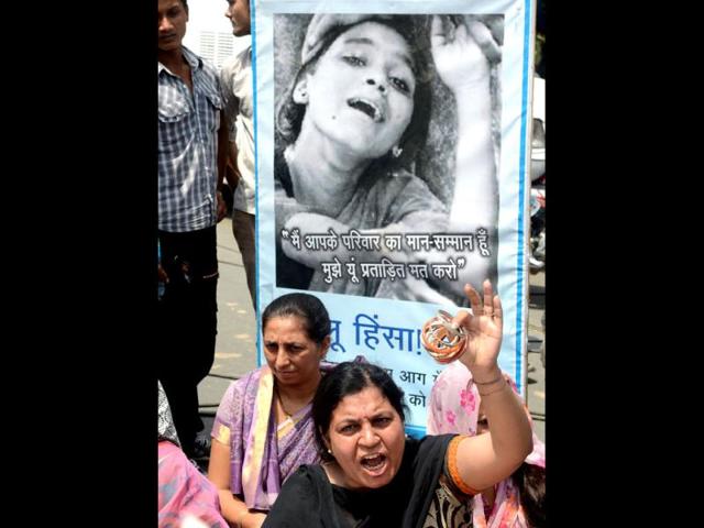 Protests over the brutal rape of a five-year-old girl gain momentum in front of the police headquarters in New Delhi. AFP