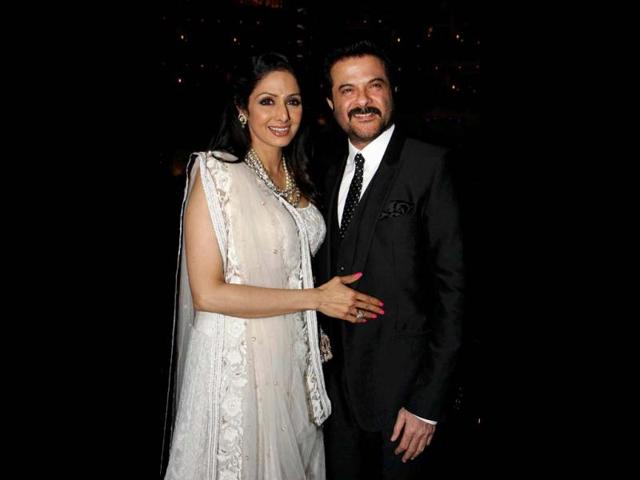 Sridevi (L) and Anil Kapoor attend a promotional event in Mumbai on April 23, 2013. (AFP Photo)