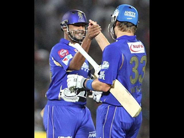 Rajasthan Royals batsman Shane Watson celebrates after winning over Sunrisers Hyderabad during the T20 match in Jaipur. PTI
