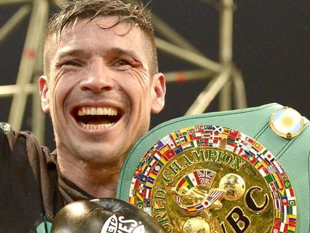 World Boxing Council middleweight defending champion Sergio "Maravilla" Martinez of Argentina celebrates after defeating to his challenger Martin Murray of Britain at Jose Amalfitani stadium in Buenos Aires, Argentina. AFP