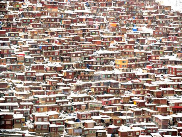 There are hundreds of small houses where monks and nuns live at Seda Monastery, the largest Tibetan Buddhist school in the world, with up to 40,000 monks and nuns in residence for some parts of the year. (AFP)