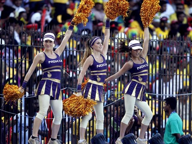 Cheers leader during T20 match between Chennai Super Kings and Kolkata Knight Riders at MA Chidambaram Stadium, in Chennai. HT Photo
