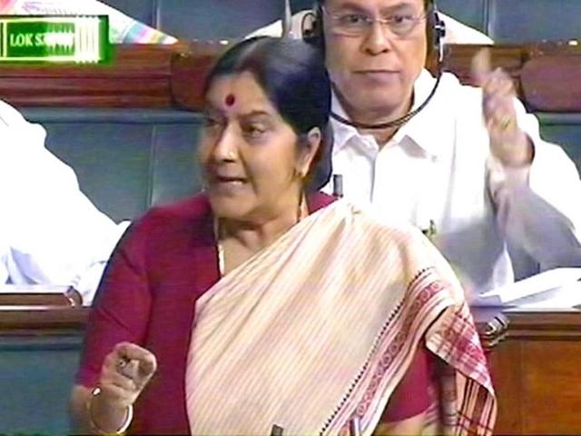 Leader of Opposition Sushma Swaraj speaking in Lok Sabha in New Delhi. (UNI)