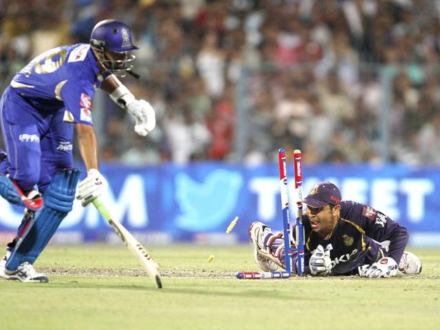 Rahul Dravid of Rajasthan Royals in action during T20 League against Kolkata Knight Riders at Eden Gardens, Kolkata. HT Photo/Ashok Nath Dey