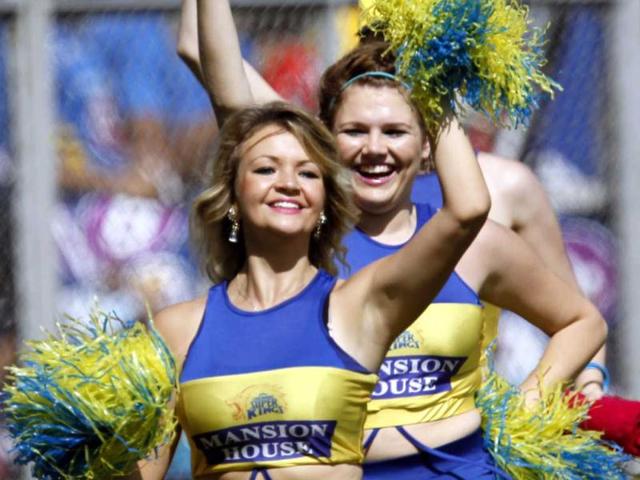 Mumbai Indians cheerleaders seen during T20 match agaisnt Chennai Super Kings at Wankhede Stadium in Mumbai. (Satish Bate/HT)