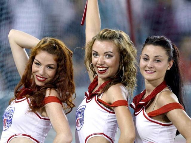 Cheerleaders during the T20 league match between Kings XI Punjab's and Royal Challengers Bangalore at PCA Stadium in Mohali. PTI