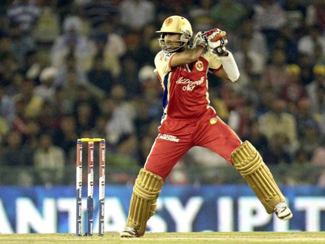 Royal Challengers Bangalore player C Pujara in action during the T20 cricket match between Kings XI Punjab and Royal Challengers Bangalore at PCA Stadium, in Mohali. HT/Gurpreet Singh