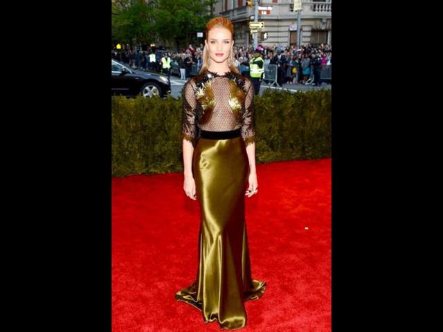 Model Rosie Huntington-Whiteley attends the Costume Institute Gala for the PUNK: Chaos to Couture exhibition at the Metropolitan Museum of Art on May 6, 2013 in New York City. (Getty Images)