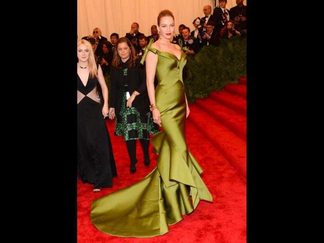 Actress Uma Thurman arrives at the Metropolitan Museum of Art Costume Institute Benefit celebrating the opening of PUNK: Chaos to Couture in New York, May 6, 2013.(Getty Images)