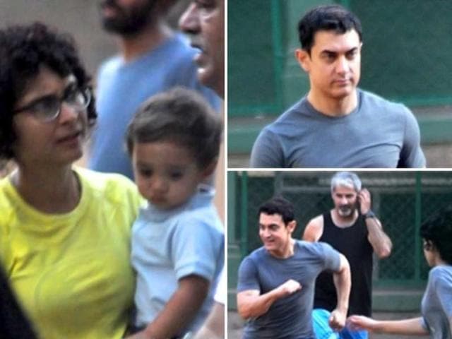 Celebrity tag gets attached in the cradle nowadays. Aamir Khan had a playful Wednesday with his family and kids. A fit Aamir seemed to have a splendid father’s day out. (Photo courtesy: Bollywood Hungama) Celebrity tag gets attached in the cradle nowadays. Aamir Khan had a playful Wednesday with his family and kids. A fit Aamir seemed to have a splendid father’s day out. (Photo courtesy: Bollywood Hungama)