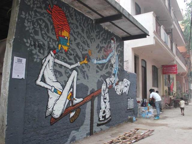 Street art as part of the brinda Project, by Harsh Raman and Sergio Cordeiro. (Delhi)