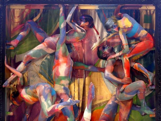 Dancers in body paint perform in a makeup show by Maltese makeup artist Justin Brincat during the Malta Fashion Awards 2013 at the Malta Fairs and Conventions Centre in Ta' Qali, outside Valletta.