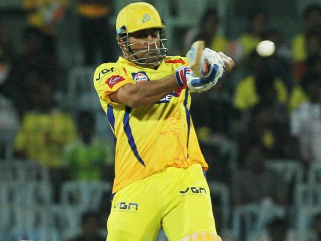 Chennai Super Kings' skipper MS Dhoni plays a shot during the T20 match against Delhi Daredevils at MA Chidambaram Stadium in Chennai. (PTI)