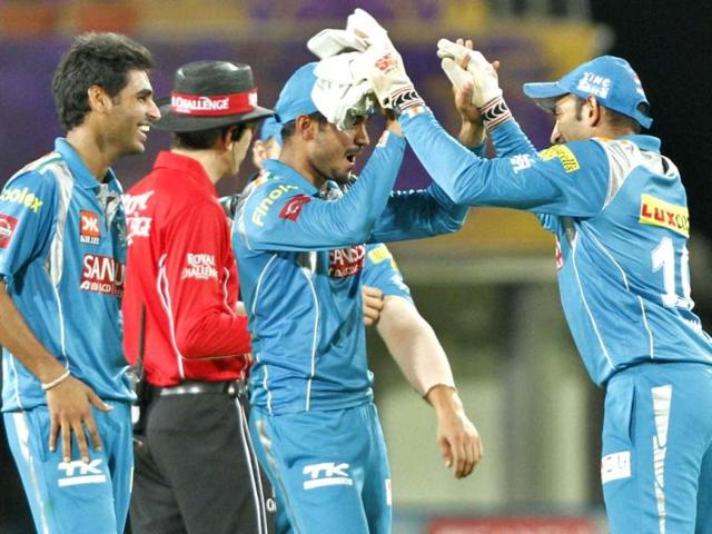 Players of Pune Warriors won the match against Kolkata Knight Riders by 7 runs during their T20 League match at JSCA International Cricket Stadium, Ranchi . ( HT Photo/Ashok Nath Dey).