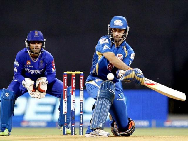 Mumbai Indians player Glenn Maxwell plays a shot during their T20 League match against Rajasthan Royals Wankhede Stadium in Mumbai. (HT Photo/Kunal Patil)