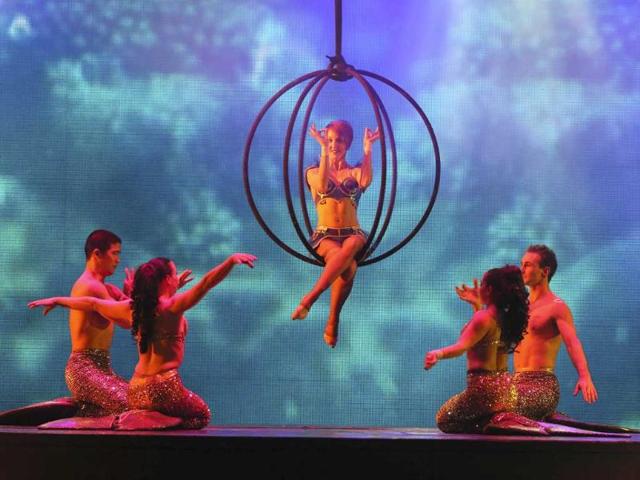 Artists perform during for the media preview of the French Cirque Spectacle 'Mana' in Gurgaon, on the outskirts of New Delhi. AP