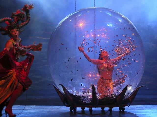 Artists perform during for the media preview of the French Cirque Spectacle 'Mana' in Gurgaon, on the outskirts of New Delhi. AP