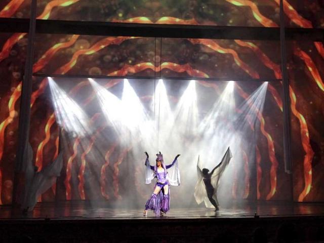 Artists perform during for the media preview of the French Cirque Spectacle 'Mana' in Gurgaon, on the outskirts of New Delhi. AP