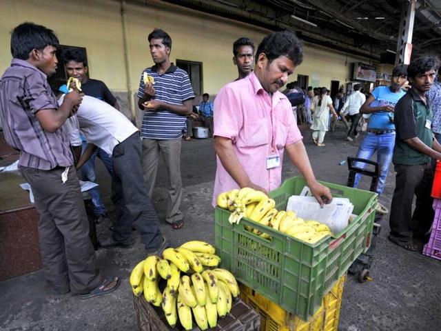 Dibrugarh, May 03 - A fruit vendor at the Vijaywada station. To go with the story on the Vivek Express, the longest train journey in India in HT Brunch. (Photo by Arijit Sen / Hindustan Times)