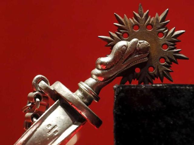 A spur used by gauchos is seen during an exhibition in St. Peter's Square at the Vatican. Reuters