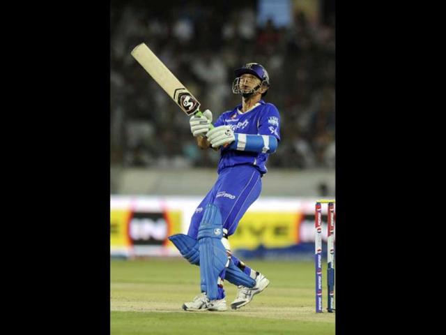 Rajastan Royals captain Rahul Dravid in action during a T20 cricket match between Sunrisers Hyderabad and Rajastan Royals at the Rajiv Gandhi Cricket Stadium, in Hyderabad. (Satish Bate/HT)