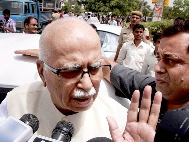 Senior BJP leader Lal Krishan Advani talking to the media out-side the Medanta hospital where former union minister VC Shukla was admitted after a convoy of Congress leaders was ambushed by armed Maoists in Chhattisgarh. PTI Photo