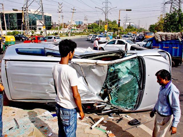 A-car-accident-on-Ardee-City-Chowk-in-Gurgaon-HT-Photo-Manoj-Kumar A-car-accident-on-Ardee-City-Chowk-in-Gurgaon-HT-Photo-Manoj-Kumar