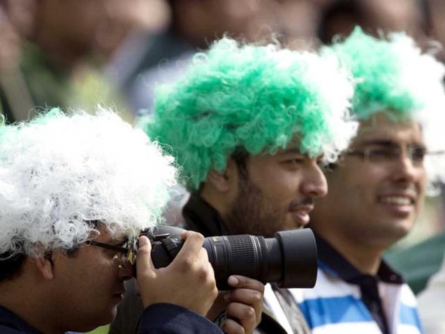 Pakistan supporters attend the 2013 ICC Champions Trophy cricket match between Pakistan and West Indies at The Oval cricket ground in London. (AFP)