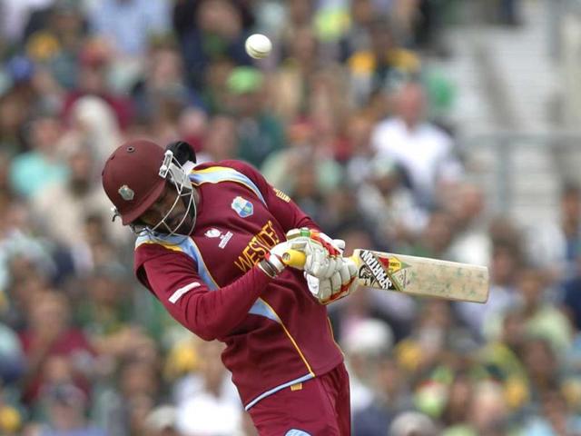Chris Gayle avoids a bouncer from Pakistan's Wahab Riaz during their ICC Champions Trophy group B cricket match at the Oval cricket ground in London. (AP)