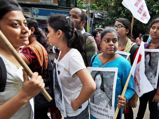 Students protesting against the gangrape and murder of a 20-year-old girl in Kolkata. PTI Photo