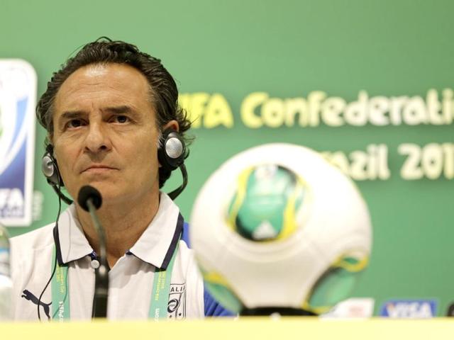 Italy coach Cesare Prandelli attends a press conference of Italy at the soccer Confederations Cup in Rio de Janeiro, Brazil. AP