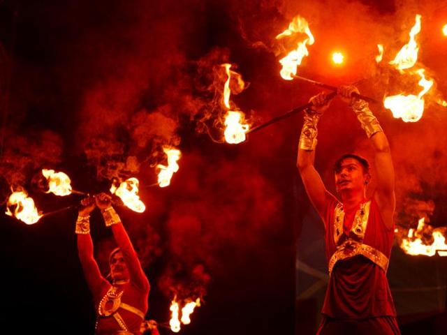 Artists perform during the opening of the 2013 International Kiev Fire Fest in the Ukrainian capital. AFP photo