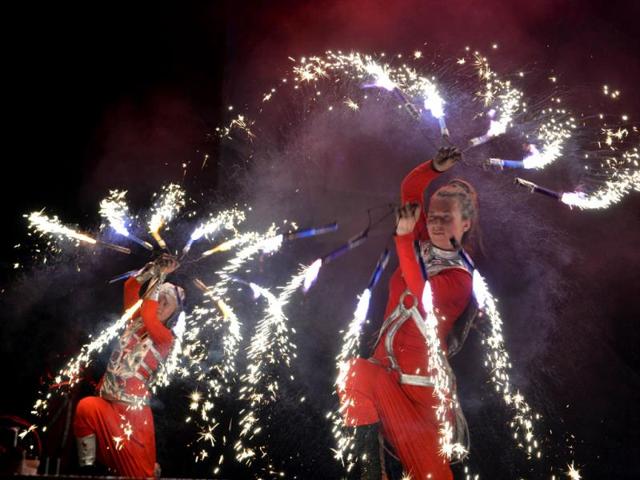 An artist performs during the opening of the 2013 International Kiev Fire Fest in the Ukrainian capital. AFP photo
