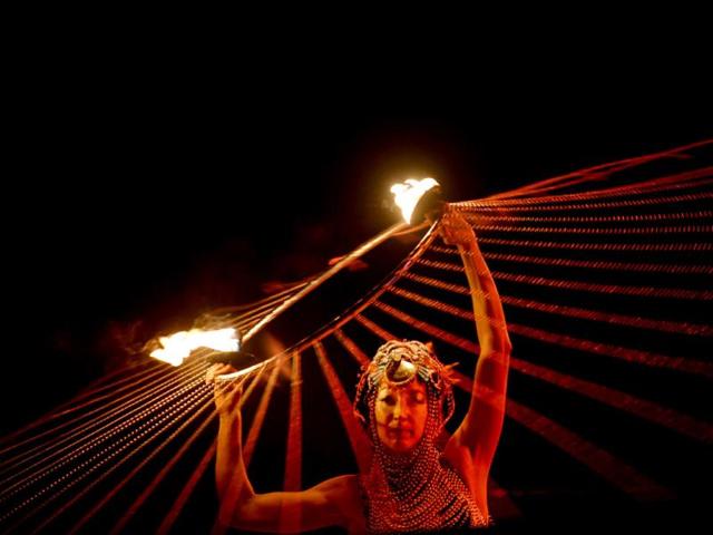An artist performs during the opening of the 2013 International Kiev Fire Fest in the Ukrainian capital. AFP photo