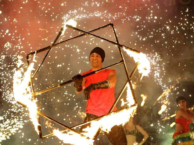 Participants perform at the fire fest in Kiev, Ukraine. AP photo